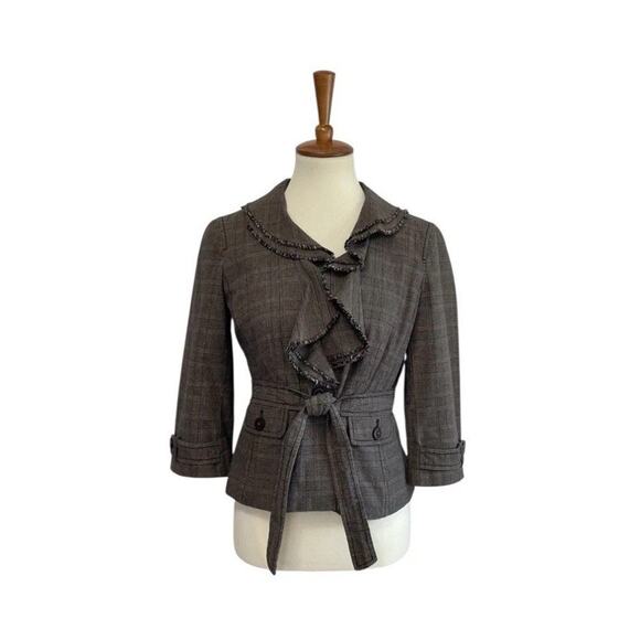 Y2K Vintage Ann Taylor Loft 10P Petite Plaid Ruffle Collar Blazer Cottage Core - Picture 1 of 10